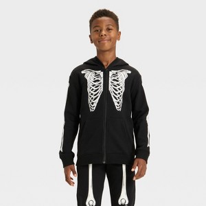 Boys' Halloween 'Glow In the Dark' Zip-Up Hooded Sweatshirt - Cat & Jack™ Black - 1 of 4