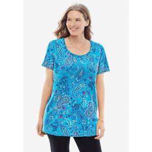 Woman Within Plus Size Perfect Printed Short-Sleeve Scoopneck Tee - 1 of 4