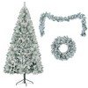 Resenkos 6FT Snow Flocked Christmas Tree, Pre-Lit Set with Tree & Garland & Wreath, Artificial Hinged Xmas Tree White - 4 of 4