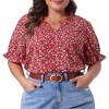 Agnes Orinda Women's Plus Size Summer Floral V Neck Ruffle Puff Short Sleeve Casual Blouse - 2 of 4