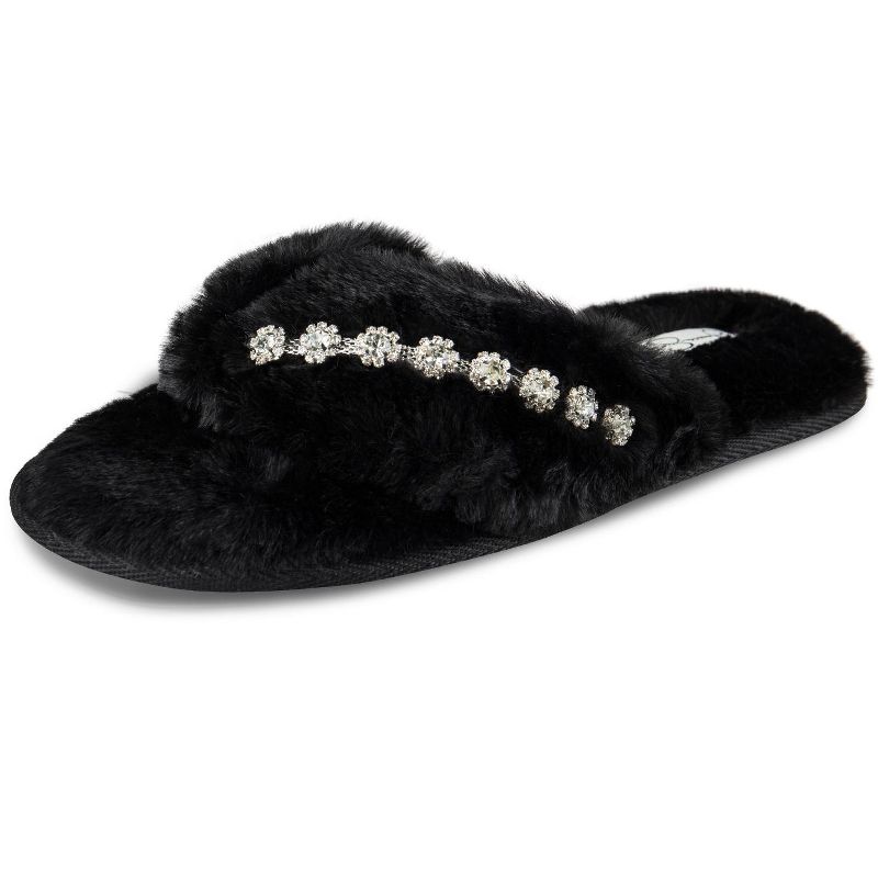 Jessica Simpson Women's Plush Faux Fur Fuzzy Slide On Open Toe Thong Slipper with Memory Foam, 2 of 6