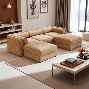 109" Chenille U-Shaped Modular Sectional Sofa with Cylindrical Cushions & Storage Seat - 1 of 4