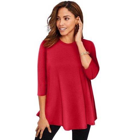 Roaman's Women's Plus Size Three-Quarter Sleeve Embellished Tunic, 38/40 -  Classic Red Beading