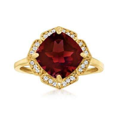 Ross-Simons 3.20 Carat Garnet and .10 ct. t.w. White Topaz Ring in 14kt Yellow Gold