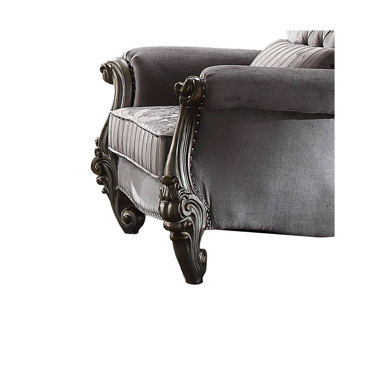Versailles Club Chair with 1 Pillow Velvet/Antique Platinum Finish - Acme Furniture - thumbnail 3