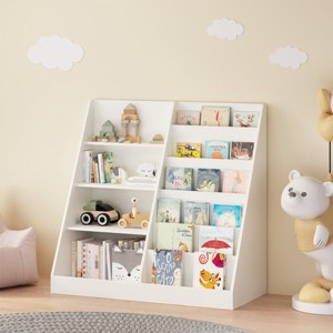 Trapezoid Kids Bookshelf with MDF Frame Anti-Tip Kit for Playroom or Bedroom-3irtyhousy - 1 of 4