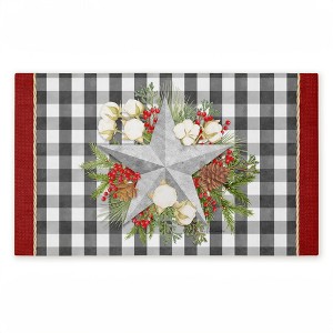 Stupell Industries Gingham & Floral Star Shape Printed Outdoor Door Mat, design by Nicole Tamarin, 18"x30" - 1 of 4