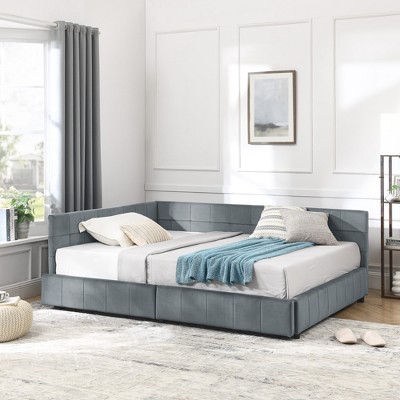 Full Size Storage Upholstered Tufted Bed Frame, Sofa Bed Frame with Comfortable Backrest and Armrests