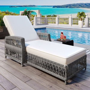 Outdoor Patio Recliner,All Weather Rattan Patio Adjustable Recliner With Armrests And Removable Cushion,Pool Lounge Chairs-Cuddlewood - 1 of 4