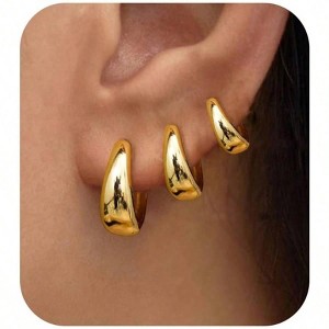 3Pairs Gold Hoop Earrings Set for Women Trendy Chunky Huggie Dainty Earring for Women Teens - 1 of 4