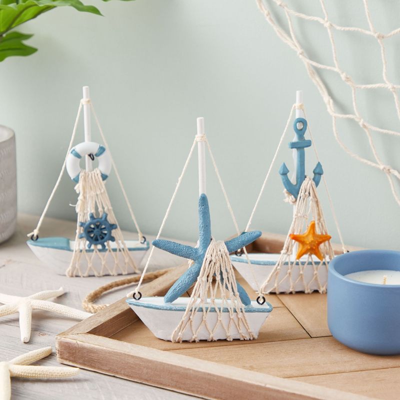 Juvale Set of 4 Nautical Baby Shower Decorations for Boy-Themed Spaces, Miniature Sailboat Sea Decorations, 5 x 7 In, 3 of 10