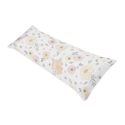 Watercolor Floral Body Pillow Case Yellow/Pink - Sweet Jojo Designs