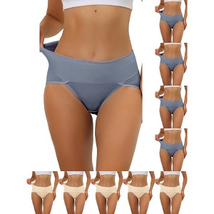 INSPIRE CHIC Women's Hi-Cut Ribbed High Waist Tummy Control Available in Plus Size Briefs 10 Packs - 1 of 4