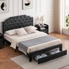 Full/Quuen  Bed Frame with 2 Drawers, Upholstered Leather Headboard and Footboard - 4 of 4