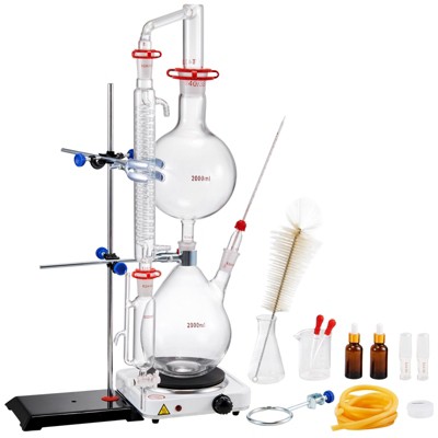 VEVOR Essential Oil Distillation Kit, 2000ml Distillation Apparatus, 3.3 Boro Lab Glassware Distillation Kit, 28 pcs Set,Transparent