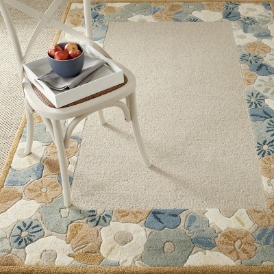 Cornucopia Beige Floral Border Hand-Tufted Wool Rug 5' x 8'