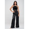 Slickblue Women’s Crop Top & High-Rise Pant Set, Flower Front Detail, Casual Chic Co-ord, Black/Magenta, Size S-L - 2 of 4