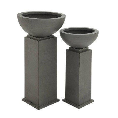 Set of 2 Eclectic Iron Column Novelty Planters Gray - Olivia & May