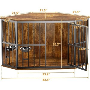 LOVMOR Corner Dog Crate Corner Side Table with Stainless Steel Bowls - 1 of 4