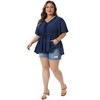Women's Plus Size Bohemian Cutout V Neck Tie Elastic Waist Summer Casual Peplum Blouses - Agnes Orinda - 3 of 4