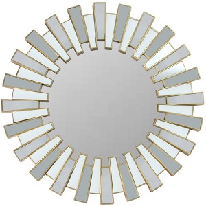 Northlight 25.5" Aztec Sunburst Matte Gold Round Wall Mirror - 1 of 3