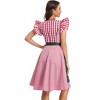Clearlove Women's Dirndl Puff Sleeve Square Neck Gingham Panel Dress Embroidered Hem Apron Two-Piece Set - 4 of 4