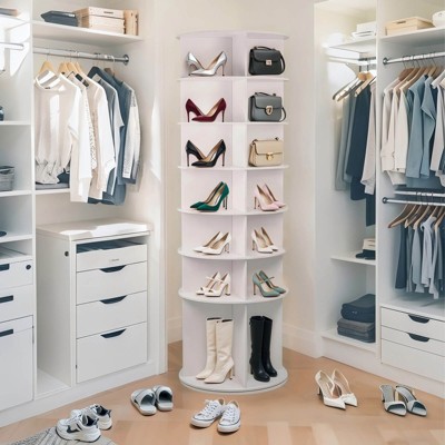 ORRD 7-Tier 360° Rotating Shoe Rack – Freestanding Tower, Fits 28 Pairs, White