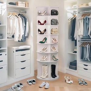 ORRD 7-Tier 360° Rotating Shoe Rack – Freestanding Tower, Fits 28 Pairs, White - 1 of 4