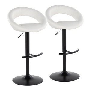 LumiSource Set of 2 Posh Adjustable Barstools Black Metal/White PU - 1 of 4