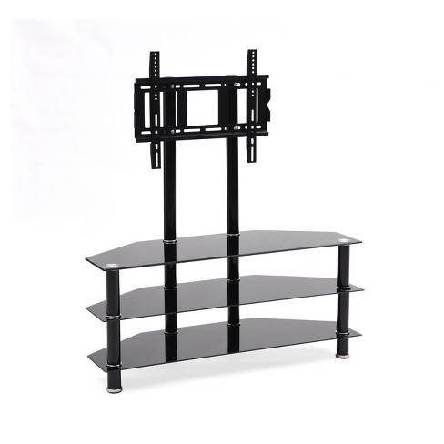 3 Shelf Glass TV Stand With Mount Black 43