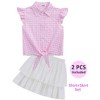Girls Tops and Skirts Set Tie Front Knot Plaid Tops with Ruffle Skirts Short Sleeve Button Down Shirts Co-ords for Gilr,Toddler - 3 of 4