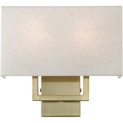 Antique Brass 2-Light Sconce with Oatmeal Fabric Shade