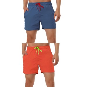 Lars Amadeus Men's Summer Beach Solid Color Drawstring Waist Swimsuit Board Shorts 2 Packs - 1 of 4