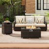 Costway 2 PCS Outdoor Rattan Fire Table Set with Tank Cover Tempered Glass Tabletop Brown/Black/Gray - 4 of 4