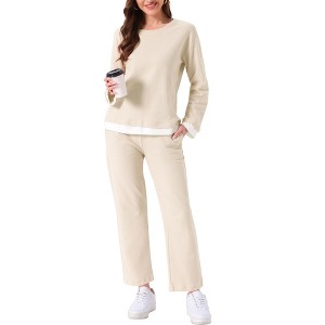 INSPIRE CHIC Women's Cotton Pajamas Waffle Long Sleeves Top and Pants with Pockets Lounge Sets - 1 of 4