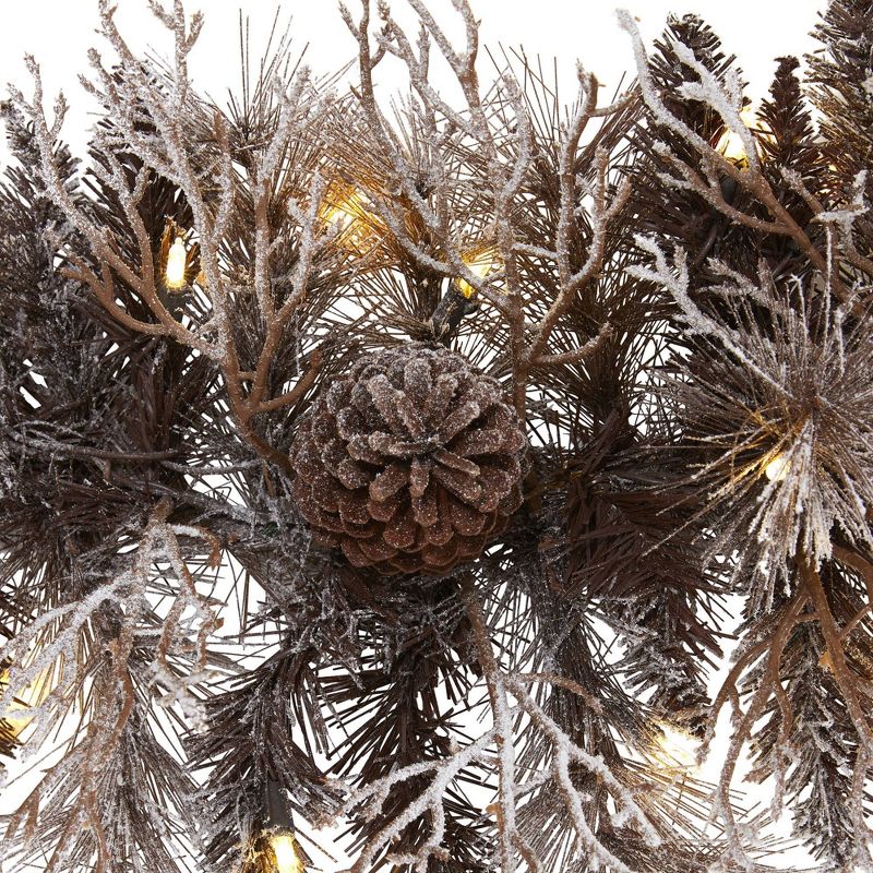 Nearly Natural 6&#39; Pre-lit LED Flocked Mixed Pine with Pinecones Artificial Christmas Garland Brown with Warm White Lights, 4 of 6