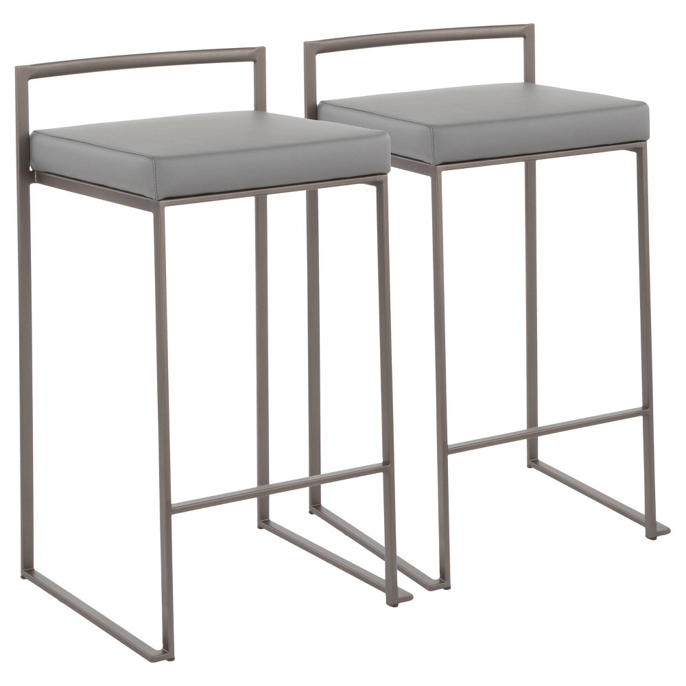 Photos - Chair Set of 2 Fuji Industrial Stackable Counter Height Barstools Gray - LumiSou