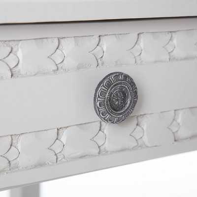 Light Gray Mango Wood End Table with Drawer and Iron Frame