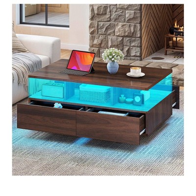 Modern Design High Glossy Coffee Table Cocktail Table with LED Lights Storage Drawer For Living Room