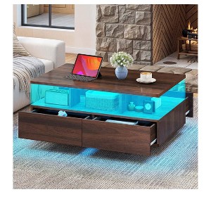 Modern Design High Glossy Coffee Table Cocktail Table with LED Lights Storage Drawer For Living Room - 1 of 4