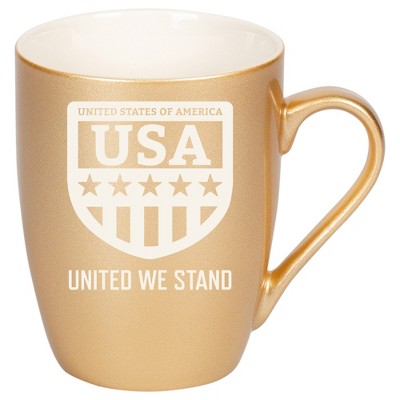 100 North United States of America 10 Ounce Vegas Gold Metallic Finish, Comfortably Fits Your Hands, New Bone China Coffee Tea Cup Mug, USA United We