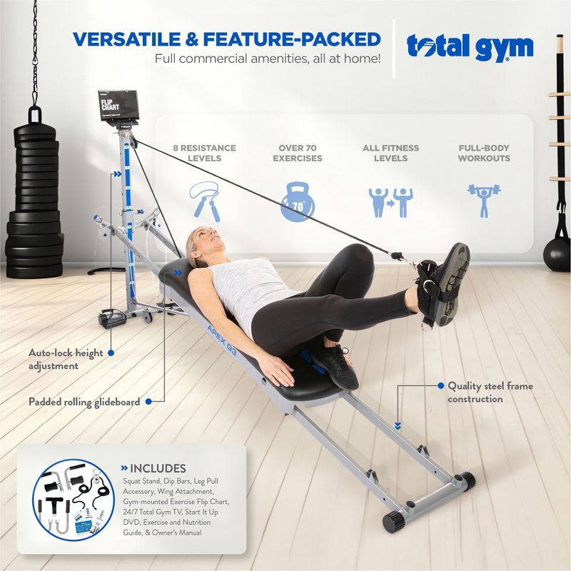 Total Gym APEX G1, G3, G5 Versatile Indoor Home Workout Total Body Strength Training Fitness Equipment with 6, 8, or 10 Levels of Resistance and Attachments, 2 of 7
