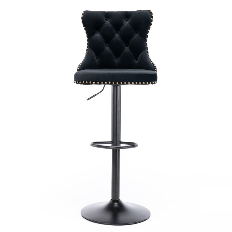 Set of 2 Modern Velvet Upholstered Tufted Swivel Barstools with Nailhead Trim and Adjustable Seat Height-ModernLuxe, 5 of 12