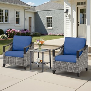 Buenhomino 3 PCS Patio Furniture Set with Cushioned Wicker Chairs and Tempered Glass Side Table - 1 of 4
