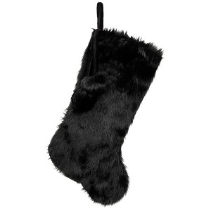 Northlight Sable Faux Fur Christmas Stocking with Pom Poms - 20.5" - Black - 1 of 4