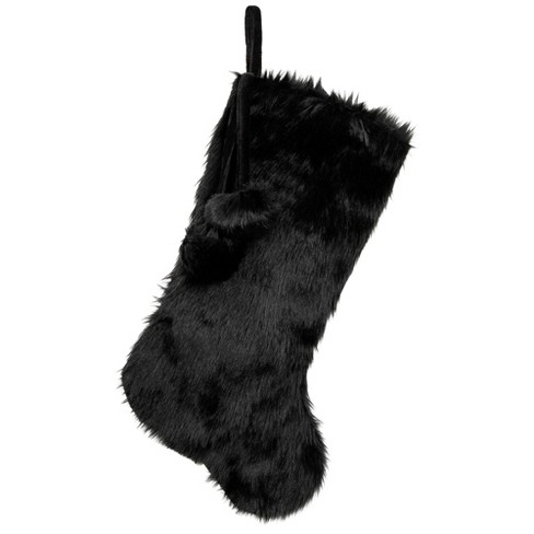 Northlight Sable Faux Fur Christmas Stocking with Pom Poms - 20.5" - Black - image 1 of 4