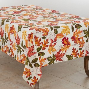 65" X 104" Embroidered Autumn Leaves Tablecloth - SARO Lifestyle: Farmhouse Style, Cotton, Hand Wash, Non-Woven Fabric - 1 of 3