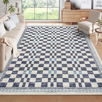 Washable Runner Rug for Kitchen, Bathroom, Non-Slip, Low Pile, Stain-Resistant, Abstract Checkered Carpet, Entryway, Laundry.