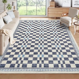 Washable Runner Rug for Kitchen, Bathroom, Non-Slip, Low Pile, Stain-Resistant, Abstract Checkered Carpet, Entryway, Laundry. - 1 of 4