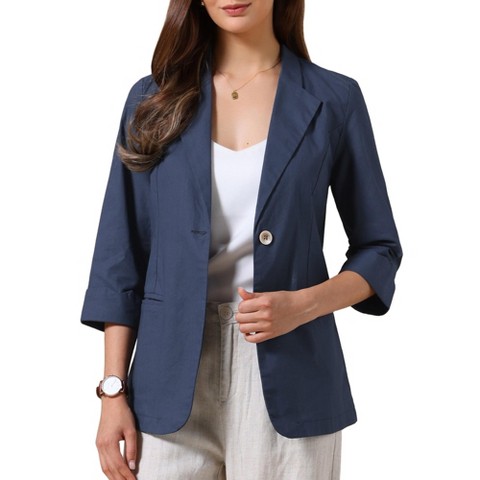 Женские пиджаки INSPIRE CHIC Women's Lapel Collar Summer 3/4 Sleeve Lightweight Business Back Slit Suit Blazer Large Navy Blue